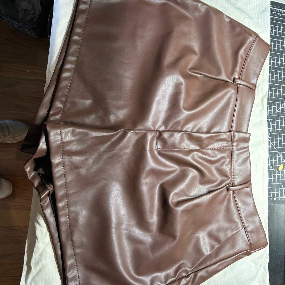 SHEIN Chocolate Brown Faux leather Shorts